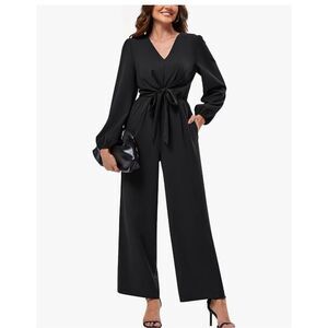 NEW Black Jumpsuit Dressy High Waist Pockets L